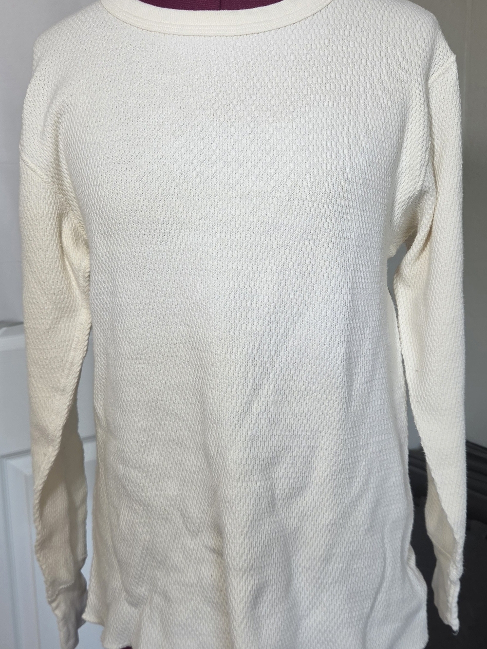 St. John's Bay Cream Waffle Knit Crewneck Thermal Grunge Cobain Cabincore